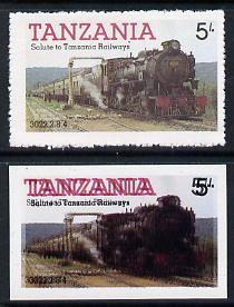 Tanzania 1985 Locomotive 3022 5s value (SG 430) unmounted mint imperf single with entire design doubled plus perf'd normal*