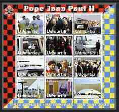 Udmurtia Republic 2003 Pope John Paul II perf sheetlet #03 containing complete set of 12 values (inscribed Pope Joan Paul II) unmounted mint