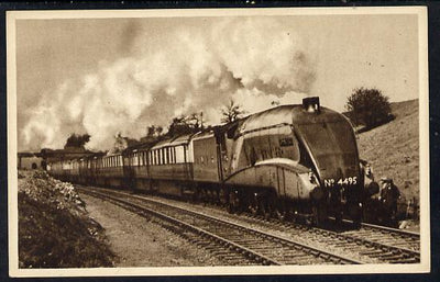 Postcard by Ian Allan - LNER up West Riding limited headed by Clas A4 4-6-2 No.4495 Golden Fleece, sepia, unused and in good condition