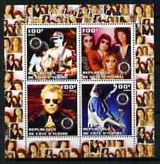 Benin 2003 Queen (pop group) #1 perf sheetlet containing set of 4 values each with Rotary International Logo unmounted mint