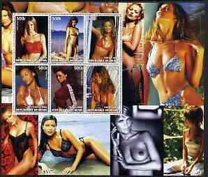 Benin 2003 Actresses large perf sheet containing 6 values, (showing B Bardot, Greta Garbo, Liz Taylor, Ingrid Bergman, Sophia Loren & Joan Fontaine) unmounted mint