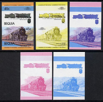 St Vincent - Bequia 1984 Locomotives #1 (Leaders of the World) 45c (4-6-2 Pennsylvania Railroad K4 Class) set of 5 imperf se-tenant progressive proof pairs comprising two individual colours, two 2-colour and all 4-colour composites unmounted mint