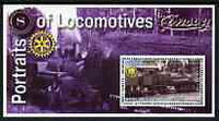 Somalia 2002 Portraits of Locomotives #3 perf sheetlet containing set of 6 values (Shay x 5 & Climax) each with Rotary logo, unmounted mint
