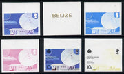 Belize 1983 Communications 10c Belmopan Earth Station x 6 imperf progressive proofs comprising various individual or composite colours unmounted mint