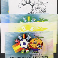 Booklet - Lesotho 1982 World Cup Football booklet x 7 progressive proofs of front cover comprising various individual or combination composites incl completed design (both sides)