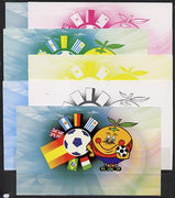Lesotho 1982 World Cup Football booklet x 7 progressive proofs of back cover comprising various individual or combination composites incl completed design (both sides)