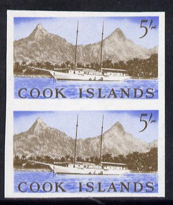 Cook Islands 1963 def 5s (Sailing Ship & Rarotonga) in unmounted mint imperf pair (as SG 173)