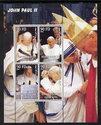 Djibouti 2003 Pope John Paul II perf sheetlet containing 4 values unmounted mint. Note this item is privately produced and is offered purely on its thematic appeal