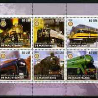 Mauritania 2002 Railway Locos #3 perf sheetlet containing 6 values each with Rotary logo, unmounted mint