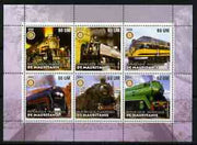 Mauritania 2002 Railway Locos #3 perf sheetlet containing 6 values each with Rotary logo, unmounted mint