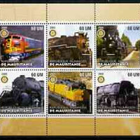 Mauritania 2002 Railway Locos #4 perf sheetlet containing 6 values each with Rotary logo, unmounted mint
