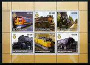 Mauritania 2002 Railway Locos #4 perf sheetlet containing 6 values each with Rotary logo, unmounted mint