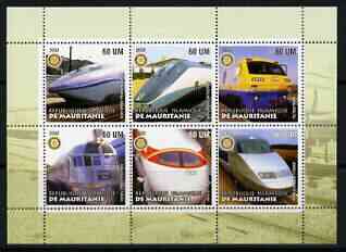 Mauritania 2002 Railway Locos #5 perf sheetlet containing 6 values each with Rotary logo, unmounted mint
