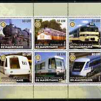 Mauritania 2002 Railway Locos #2 perf sheetlet containing 6 values each with Rotary logo, unmounted mint