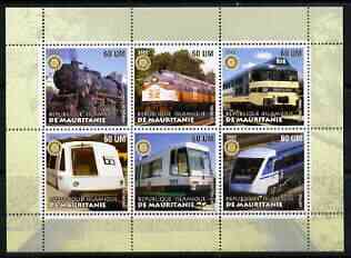 Mauritania 2002 Railway Locos #2 perf sheetlet containing 6 values each with Rotary logo, unmounted mint