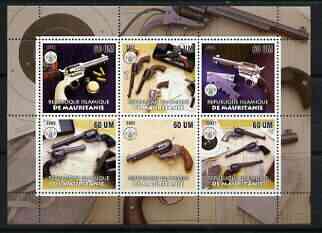 Mauritania 2002 Firearms #1 perf sheetlet containing 6 values each with Rotary logo, unmounted mint