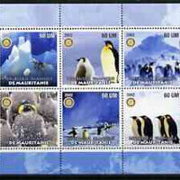 Mauritania 2002 Penguins #1 perf sheetlet containing 6 values each with Rotary logo, unmounted mint