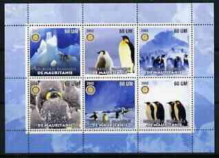 Mauritania 2002 Penguins #1 perf sheetlet containing 6 values each with Rotary logo, unmounted mint
