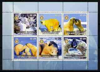 Mauritania 2002 Penguins #2 perf sheetlet containing 6 values each with Rotary logo, unmounted mint