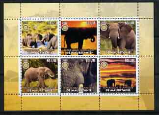 Mauritania 2002 Elephants #1 perf sheetlet containing 6 values each with Rotary logo, unmounted mint