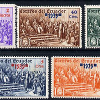 Ecuador 1939 the unissued rectangular Columbus set of 5 values opt'd '1939', unmounted but slight signs of ageing on gum