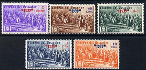 Ecuador 1939 the unissued rectangular Columbus set of 5 values opt'd '1939', unmounted but slight signs of ageing on gum