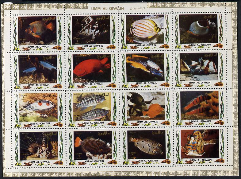 Umm Al Qiwain 1972 Fish #1 sheetlet containing 16 values (Mi 1306-21) unmounted mint