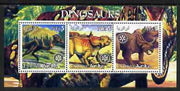 Eritrea 2002 Dinosaurs #03 perf sheetlet containing set of 3 values each with Rotary Logo unmounted mint