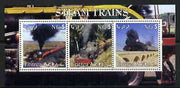 Eritrea 2002 Steam Locos #03 perf sheetlet containing set of 3 values each with Rotary Logo unmounted mint