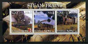Eritrea 2002 Steam Locos #05 perf sheetlet containing set of 3 values each with Rotary Logo unmounted mint