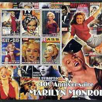 Benin 2002 40th Death Anniversary of Marilyn Monroe #02 special large perf sheet containing 6 values unmounted mint