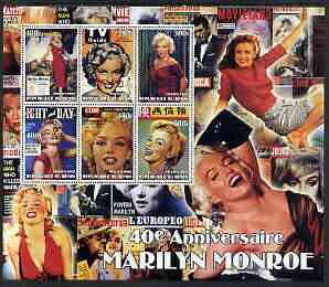 Benin 2002 40th Death Anniversary of Marilyn Monroe #02 special large perf sheet containing 6 values unmounted mint