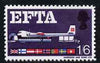 Great Britain 1967 EFTA 9d (Sea Freight) with black, brown, new blue & yellow omitted,'Maryland' perf 'unused' forgery, as SG 715a - the word Forgery is either handstamped or printed on the back and comes on a presentation card with descriptive notes