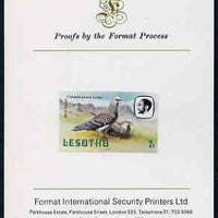 Lesotho 1982 Kestrel 1s imperf proof mounted on Format International proof card (as SG 500)