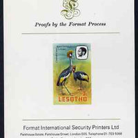 Lesotho 1982 Rock Pigeon 2s imperf proof mounted on Format International proof card (as SG 501)