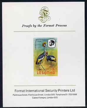 Lesotho 1982 Rock Pigeon 2s imperf proof mounted on Format International proof card (as SG 501)