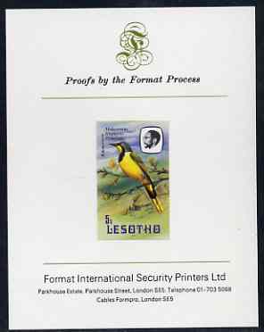 Lesotho 1982 Crowned Crane 3s imperf proof mounted on Format International proof card (as SG 502)