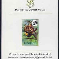 Lesotho 1982 Shrike 5s imperf proof mounted on Format International proof card (as SG 503)