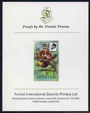 Lesotho 1982 Shrike 5s imperf proof mounted on Format International proof card (as SG 503)