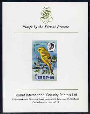 Lesotho 1982 Cape Robin Chat 6s imperf proof mounted on Format International proof card (as SG 504)