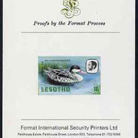 Lesotho 1982 Yellow Canary 7s imperf proof mounted on Format International proof card (as SG 505)