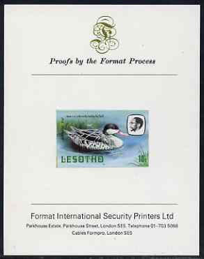 Lesotho 1982 Yellow Canary 7s imperf proof mounted on Format International proof card (as SG 505)