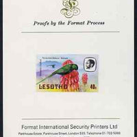 Lesotho 1982 Red Billed Teal 10s imperf proof mounted on Format International proof card (as SG 506)