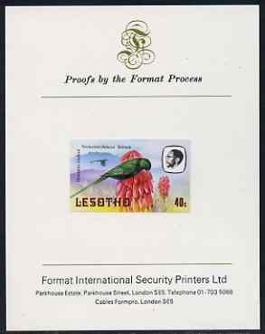 Lesotho 1982 Red Billed Teal 10s imperf proof mounted on Format International proof card (as SG 506)