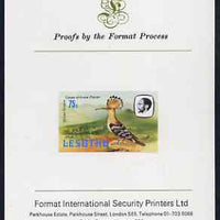 Lesotho 1982 Cape Longclaw 60s imperf proof mounted on Format International proof card (as SG 509)
