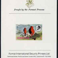 Lesotho 1982 Hoopoe 75s imperf proof mounted on Format International proof card (as SG 510)