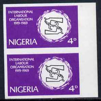 Nigeria 1969-72 Stork 6d reprint def by NSP&M Co imperf pair (previously unrecorded imperf) as SG 225, unmounted mint with slight wrinkling