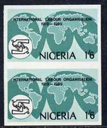 Nigeria 1969 50th Anniversary of International Labour Organization 4d imperf pair (previously unrecorded imperf) as SG 235, unmounted mint