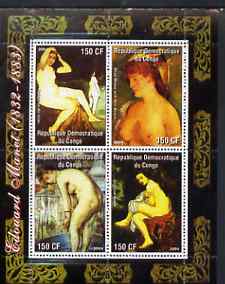 Congo 2004 Nude Paintings by Luis Ricardo Falero perf sheetlet containing 4 values, unmounted mint