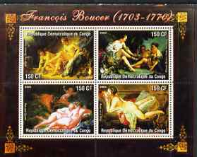 Congo 2004 Nude Paintings by William Bouguereau perf sheetlet containing 4 values, unmounted mint